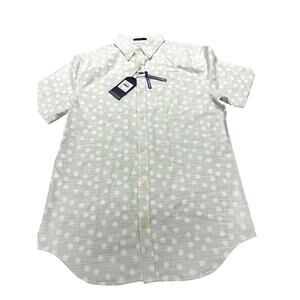 NWT! Ben Sherman Button Up Short Sleeve Shirt, Light Green, White dots Geometric